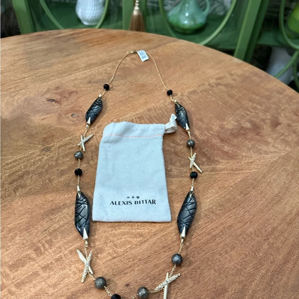 Alexis Bittar Black and Gold Crystal Futuristic Lucite Archive Necklace NWT - Picture 2 of 12